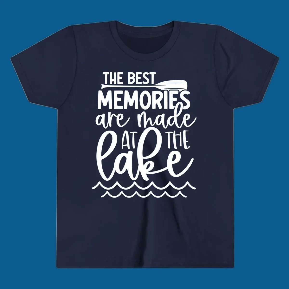 The best memories are made at the lake typography with paddle and waves.
