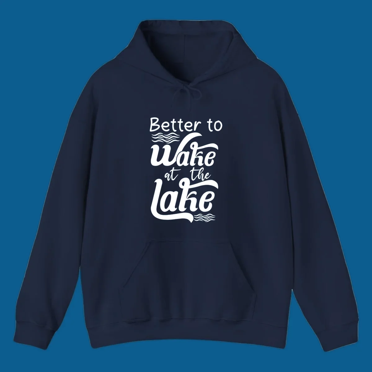 Typography design reading Better to Wake at the Lake with wave graphics.