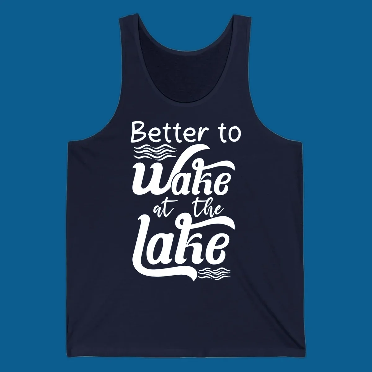 Typography design reading Better to Wake at the Lake with wave graphics.