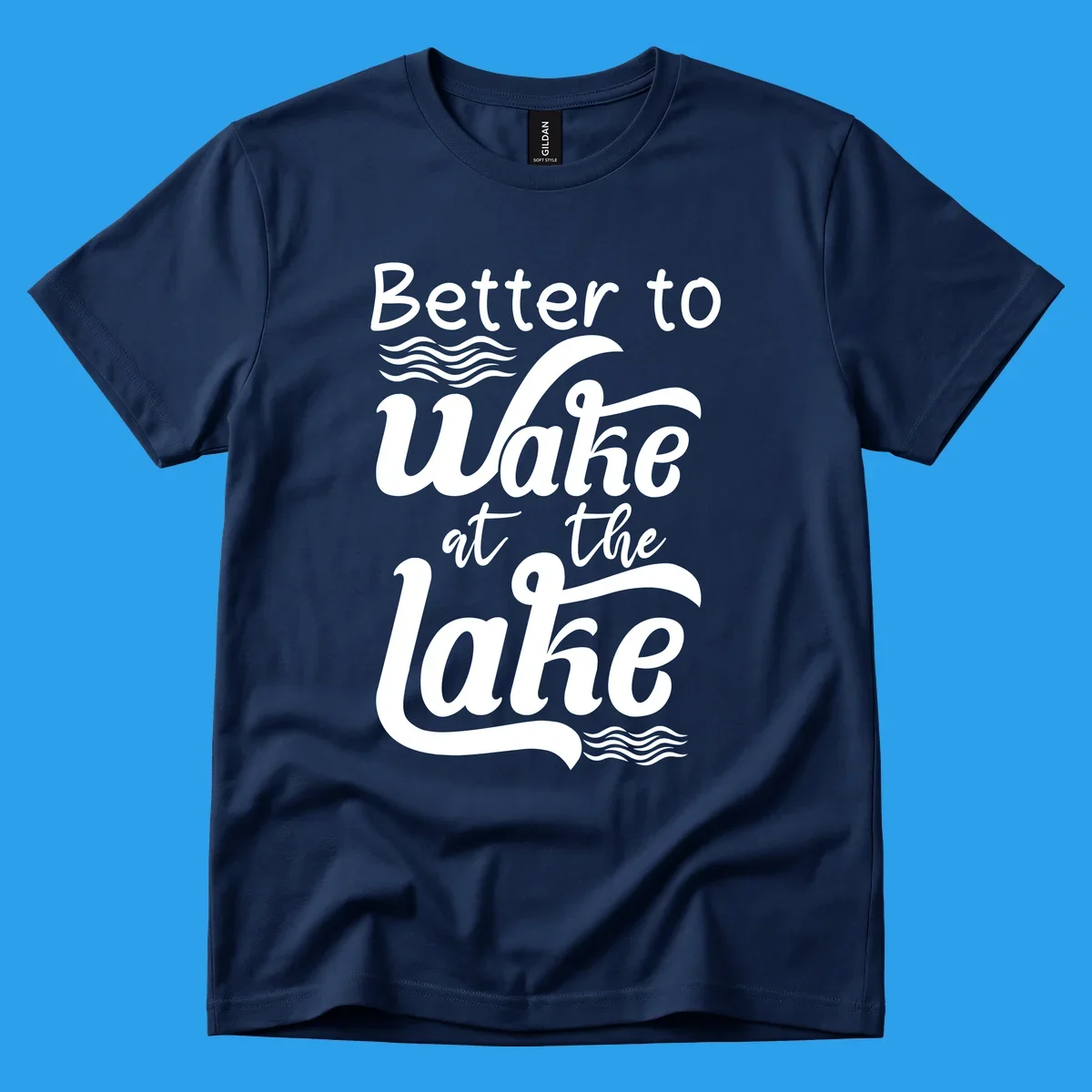 Typography design reading Better to Wake at the Lake with wave graphics.