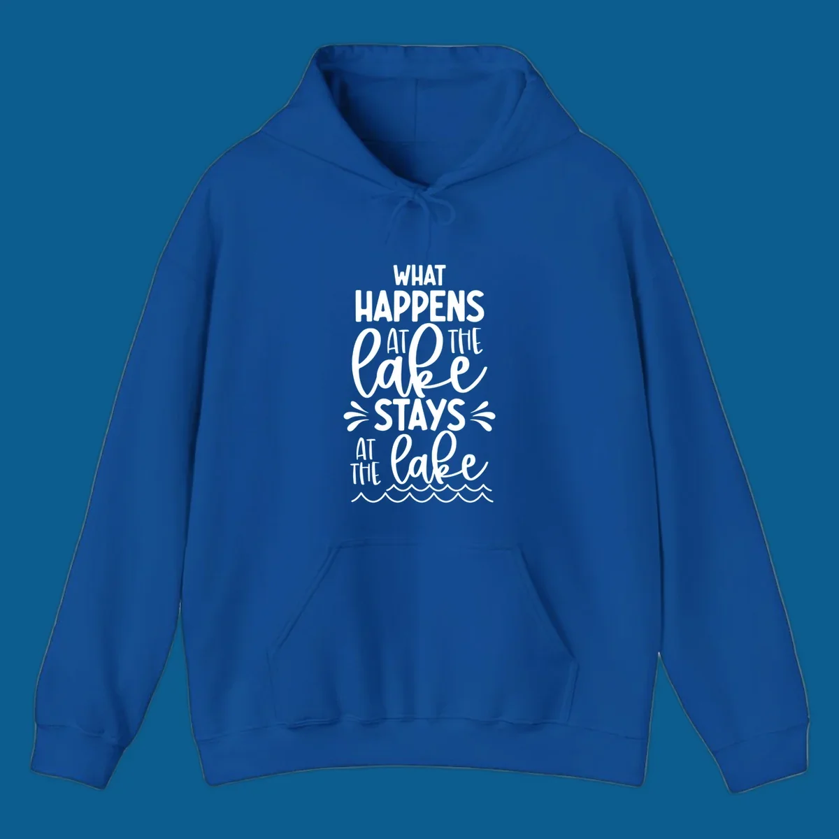 What happens at the lake stays at the lake quote with waves illustration