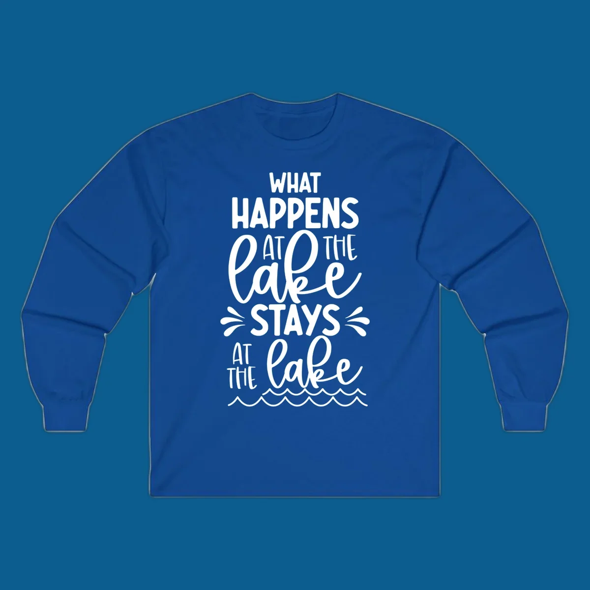 What happens at the lake stays at the lake quote with waves illustration