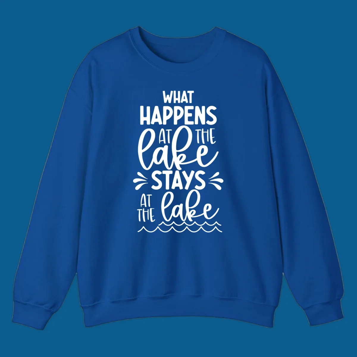 What happens at the lake stays at the lake quote with waves illustration