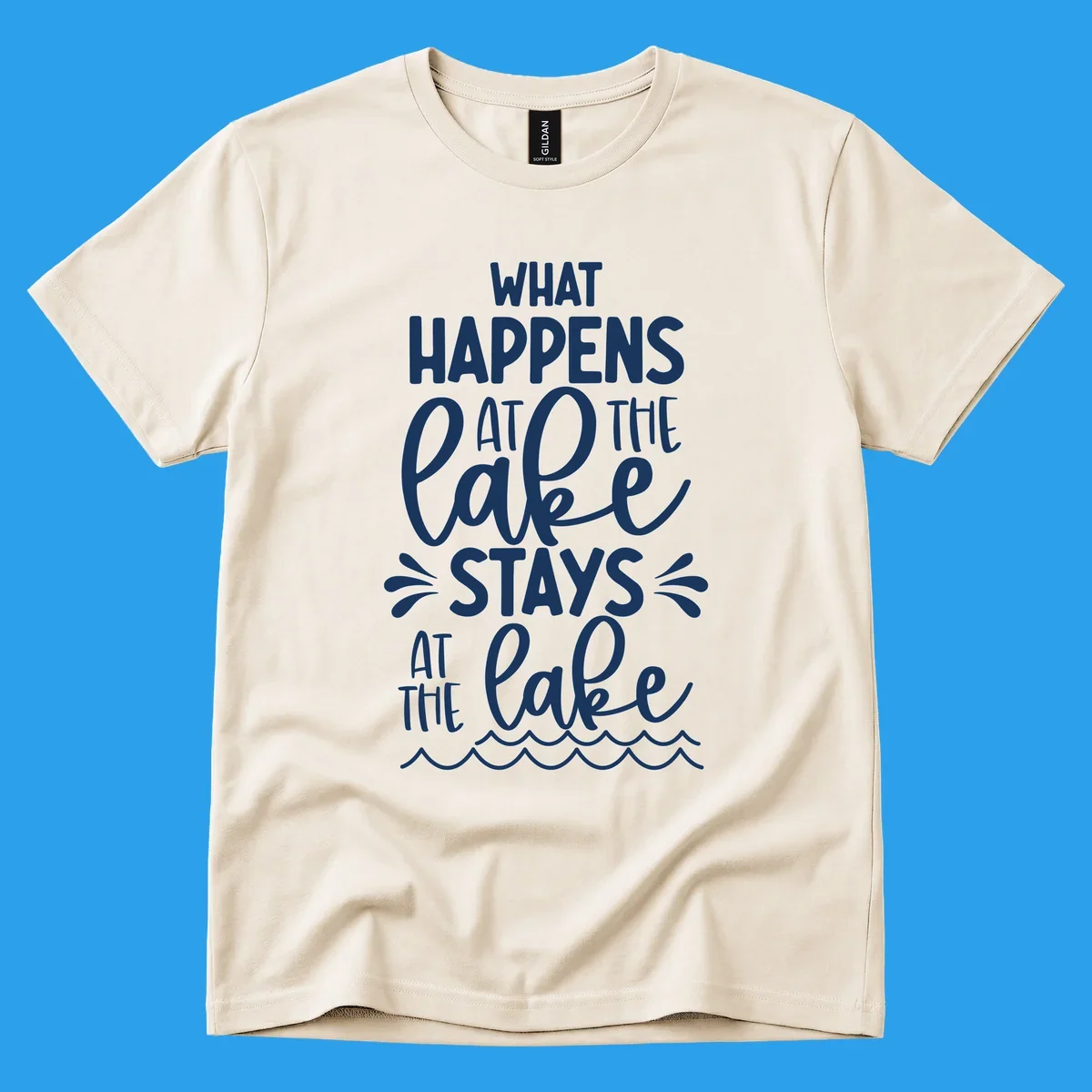 What happens at the lake stays at the lake quote with waves illustration