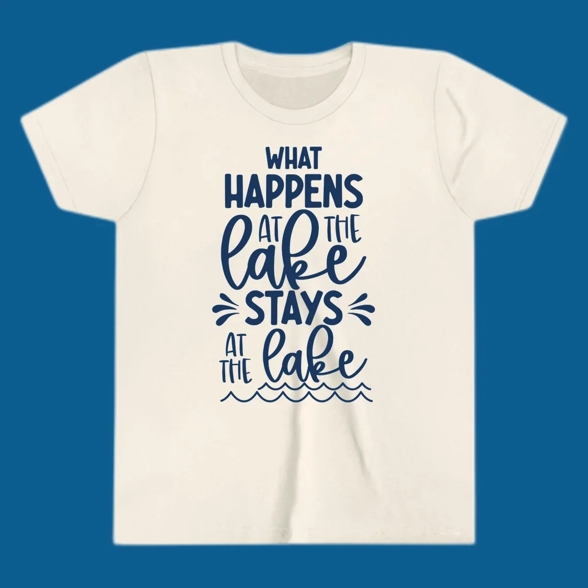 What happens at the lake stays at the lake quote with waves illustration