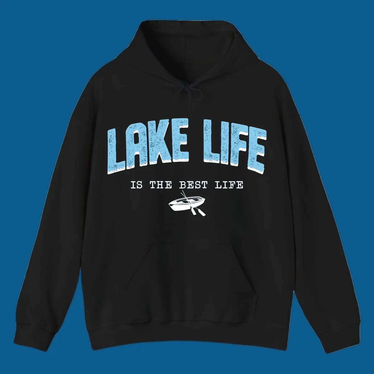 Lake life is the best life text with rowboat illustration