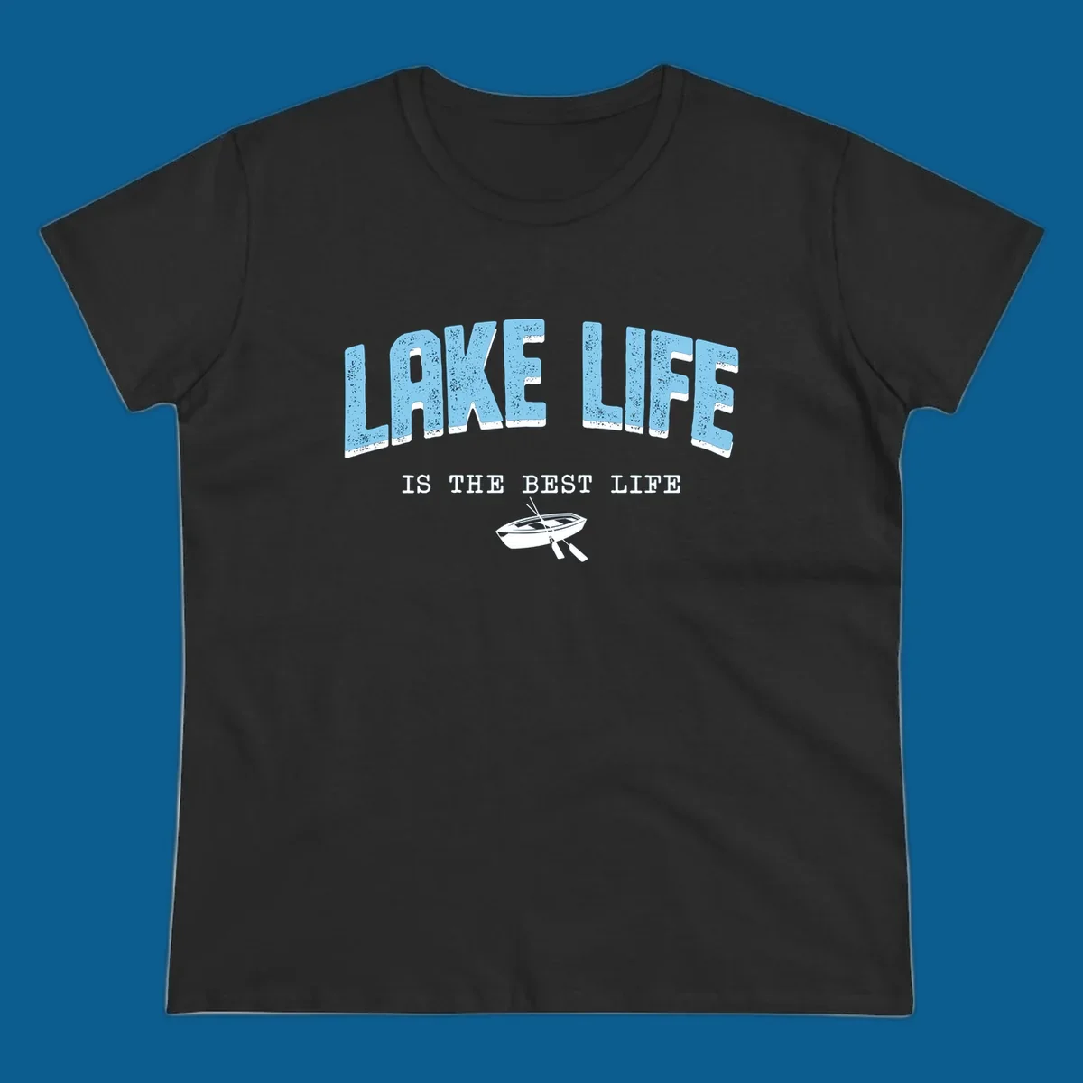 Lake life is the best life text with rowboat illustration