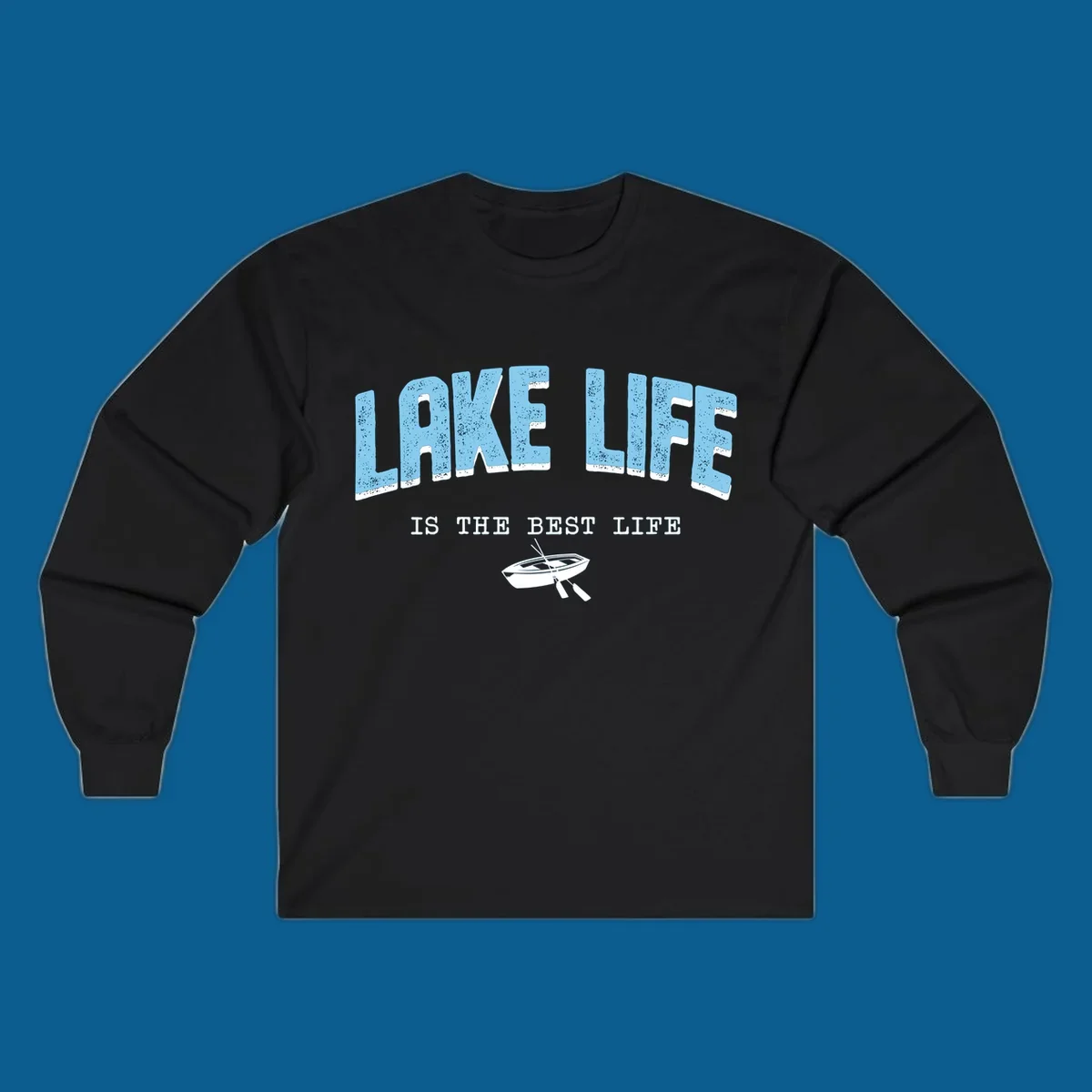 Lake life is the best life text with rowboat illustration