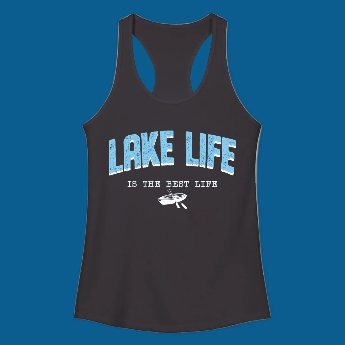 Lake life is the best life text with rowboat illustration