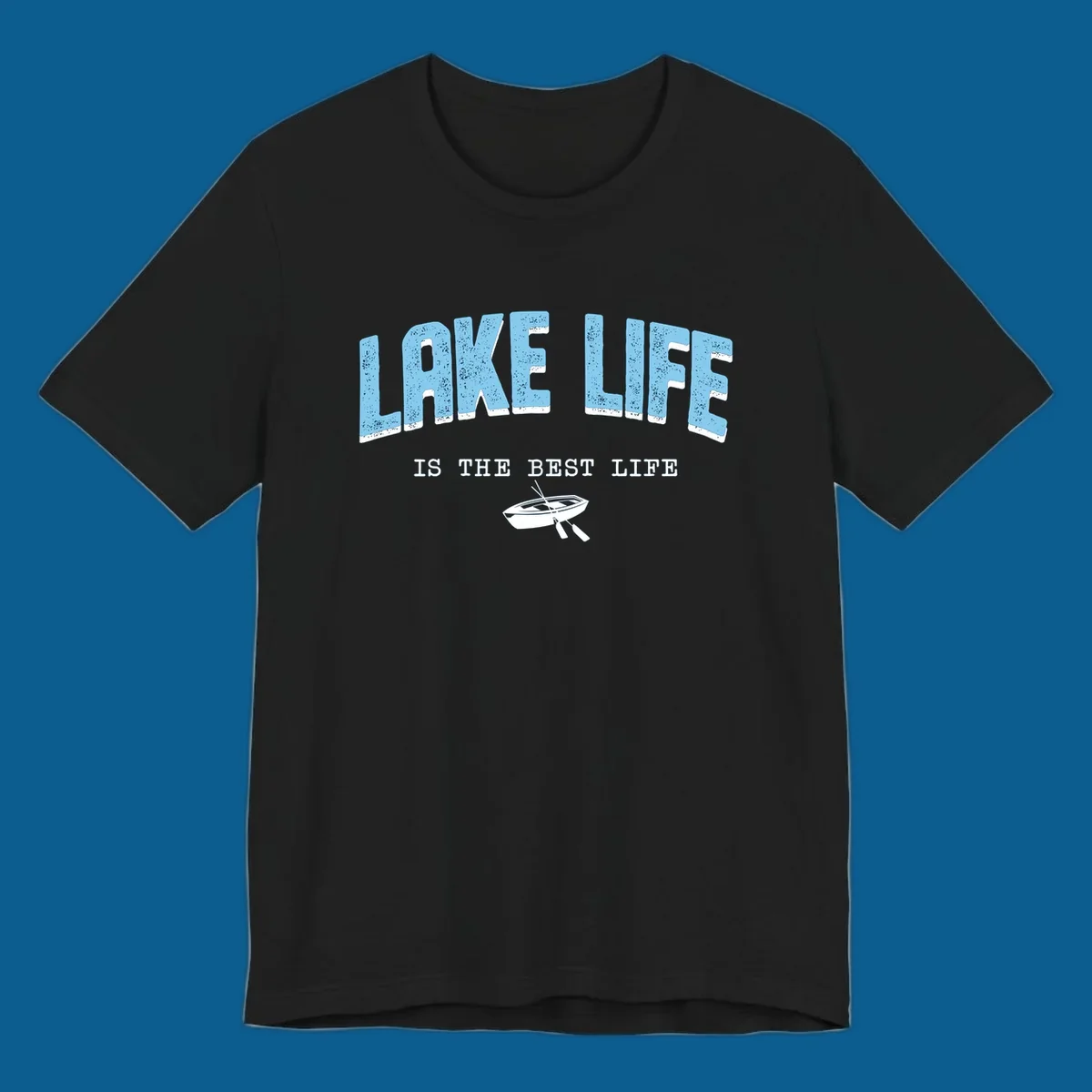 Lake life is the best life text with rowboat illustration