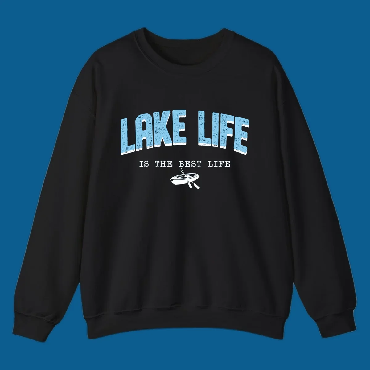 Lake life is the best life text with rowboat illustration