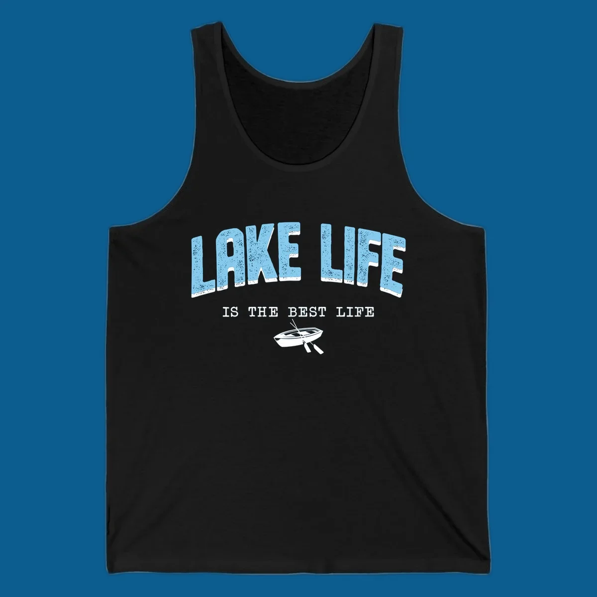 Lake life is the best life text with rowboat illustration