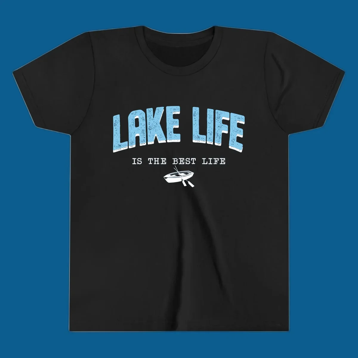 Lake life is the best life text with rowboat illustration