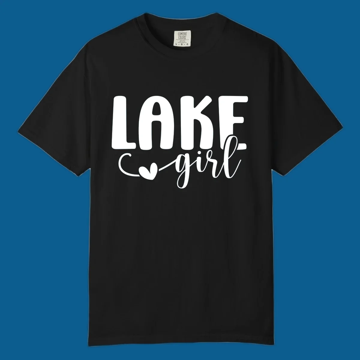 Lake Girl lifestyle design featuring text and a heart icon.