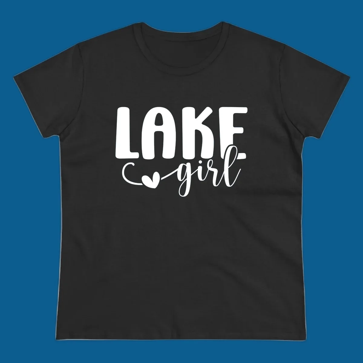 Lake Girl lifestyle design featuring text and a heart icon.