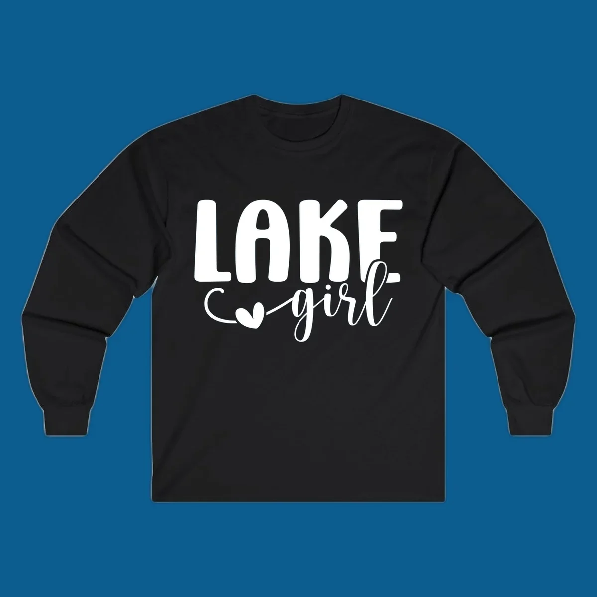 Lake Girl lifestyle design featuring text and a heart icon.