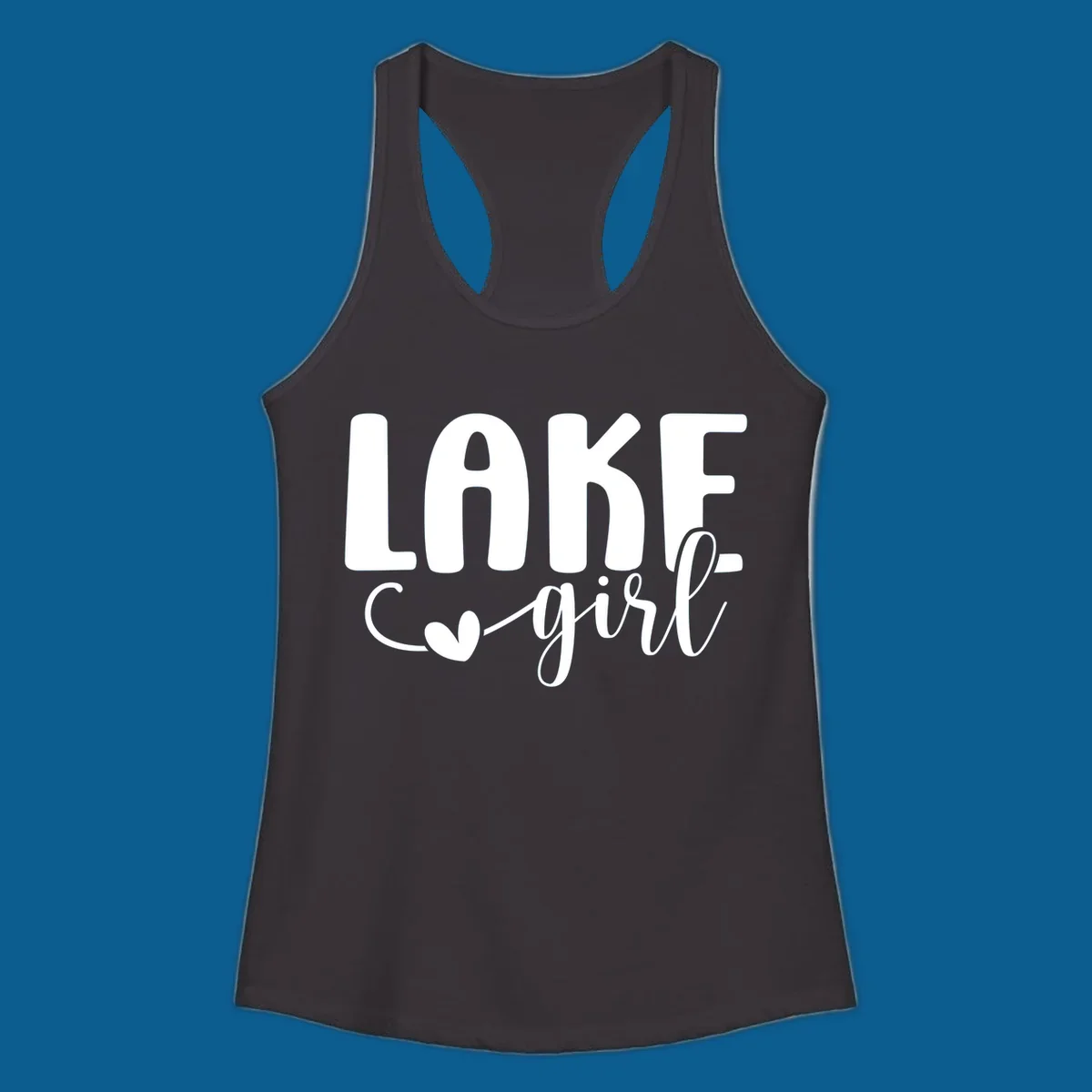 Lake Girl lifestyle design featuring text and a heart icon.