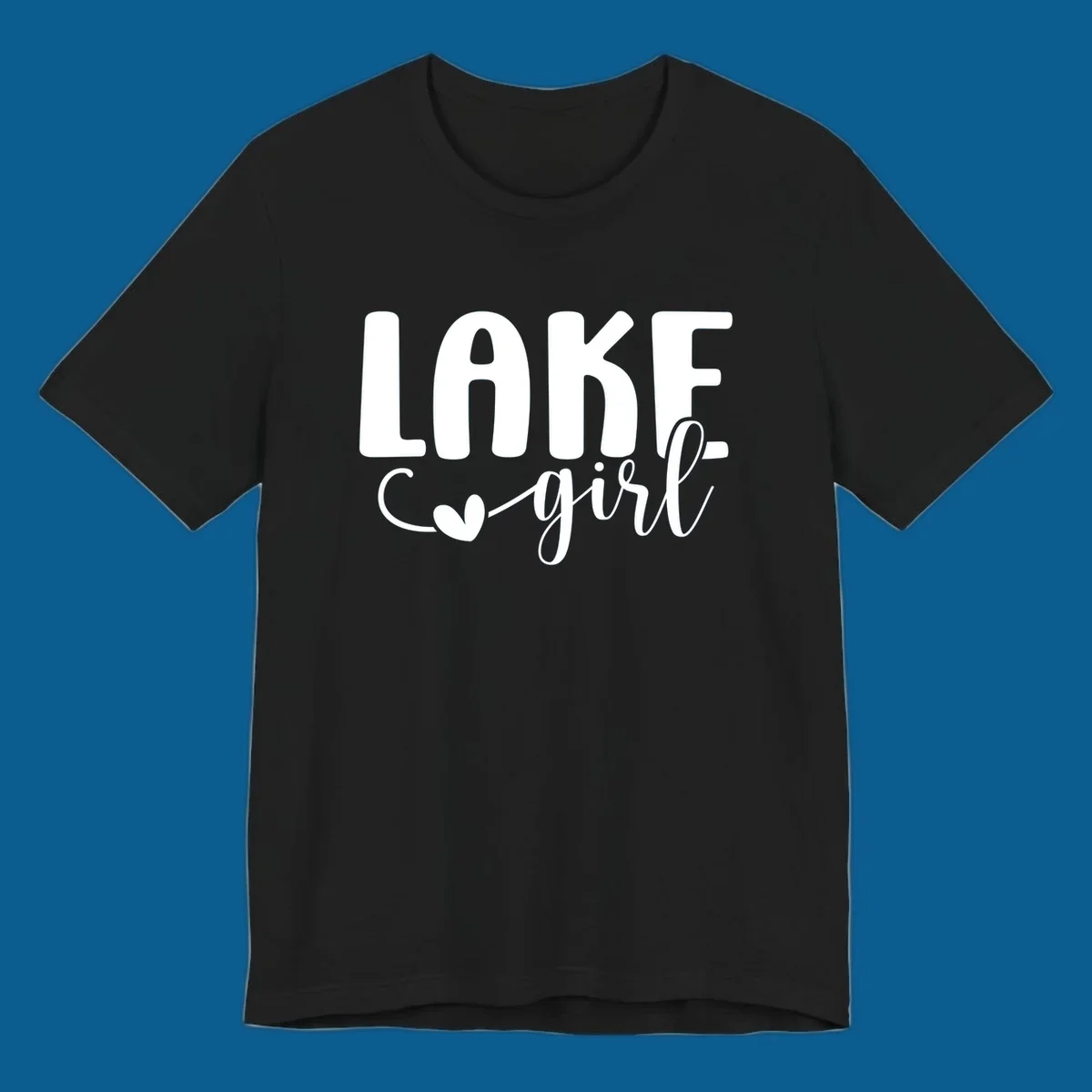 Lake Girl lifestyle design featuring text and a heart icon.
