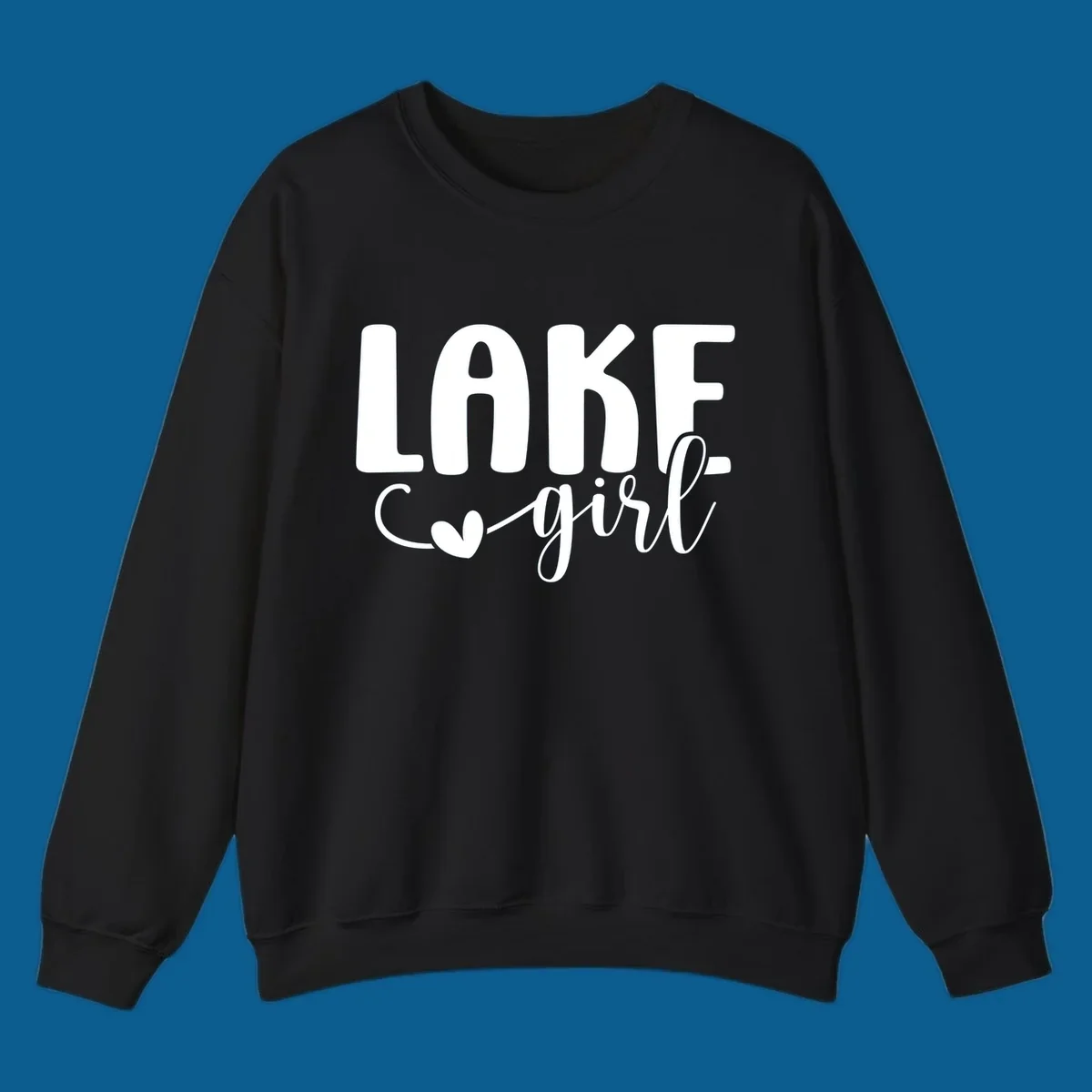 Lake Girl lifestyle design featuring text and a heart icon.