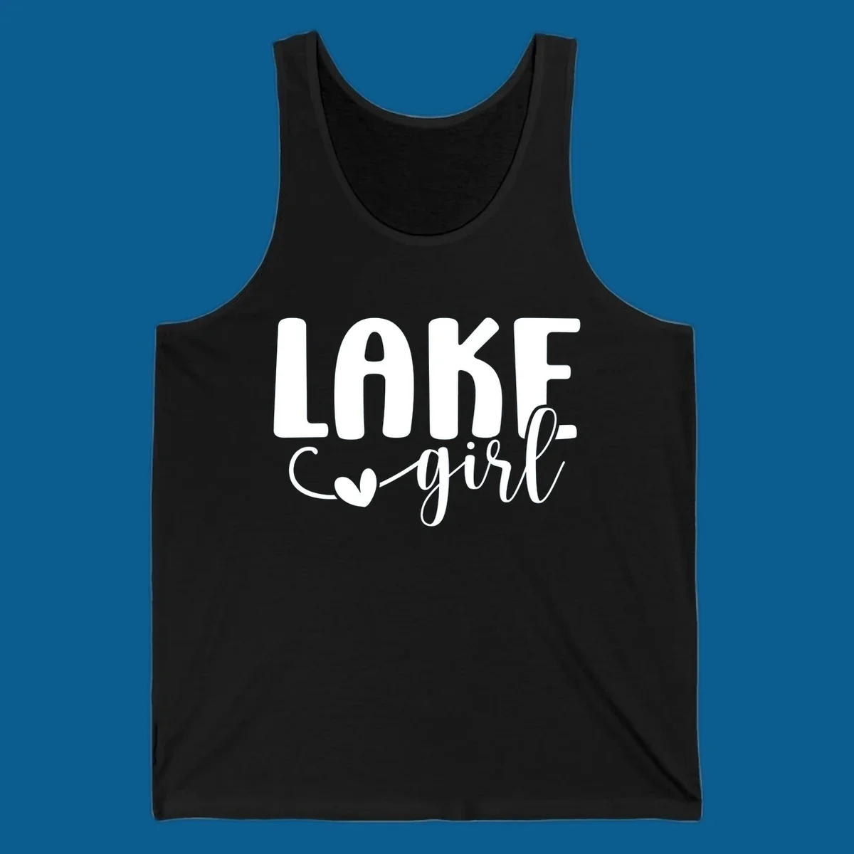 Lake Girl lifestyle design featuring text and a heart icon.