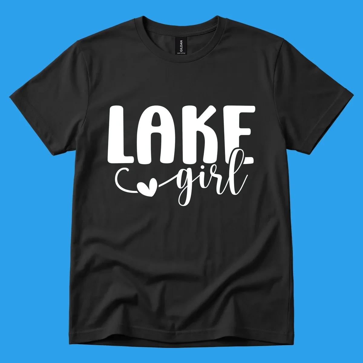 Lake Girl lifestyle design featuring text and a heart icon.