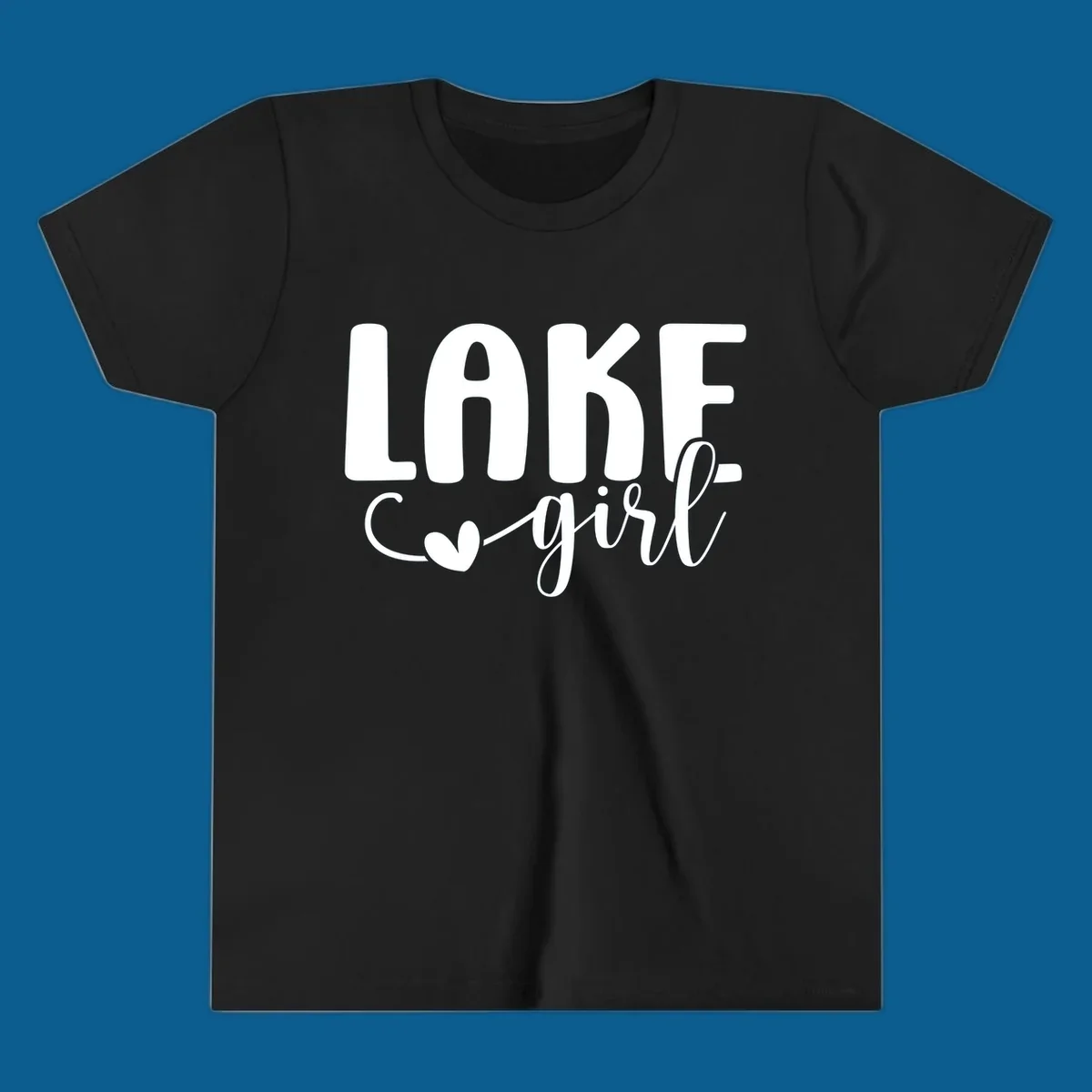 Lake Girl lifestyle design featuring text and a heart icon.