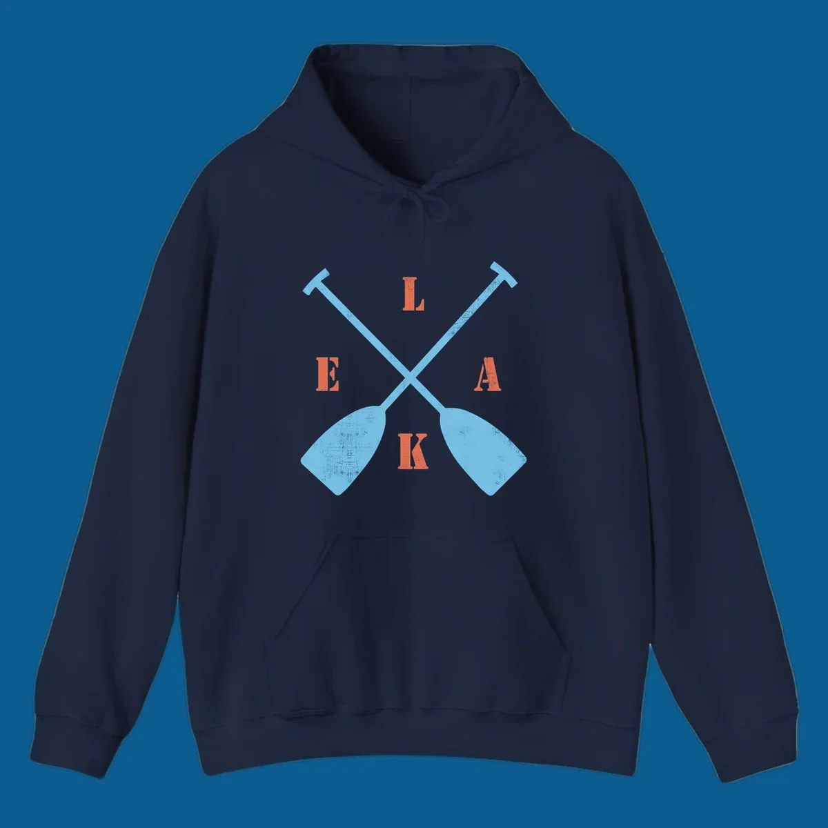 Crossed kayak paddles with letters spelling LAKE, representing lake-kayak-life.