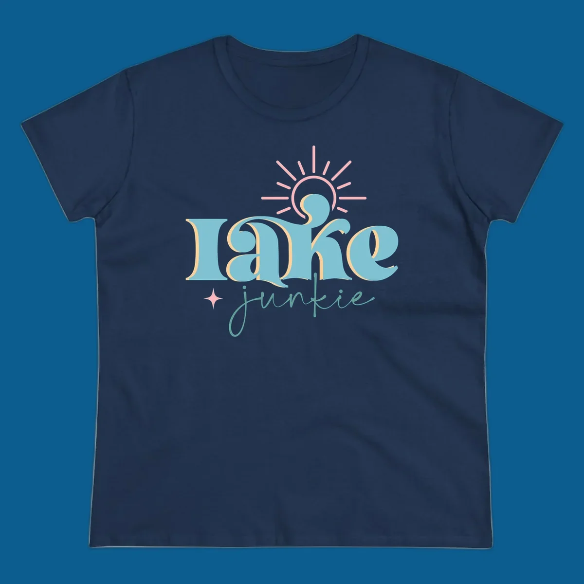 Retro typography design featuring 'lake junkie' with sun and starburst elements, for the lake-junkie-retro concept.