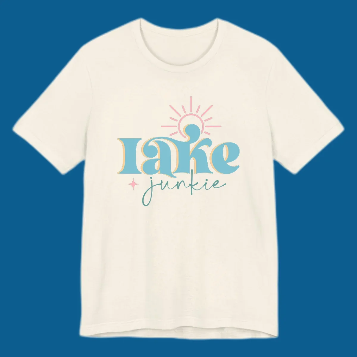 Retro typography design featuring 'lake junkie' with sun and starburst elements, for the lake-junkie-retro concept.
