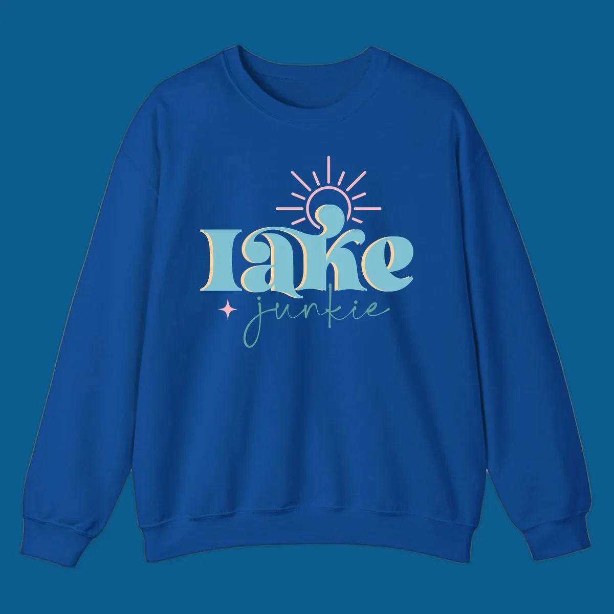 Retro typography design featuring 'lake junkie' with sun and starburst elements, for the lake-junkie-retro concept.