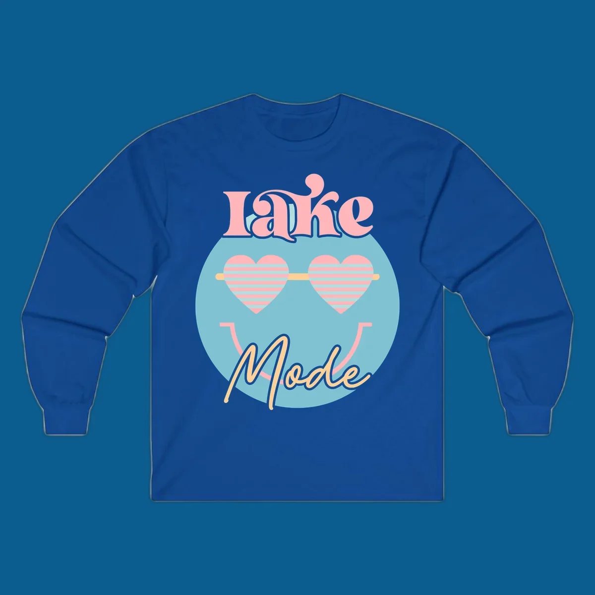 Lake Mode retro smiley face with heart sunglasses graphic