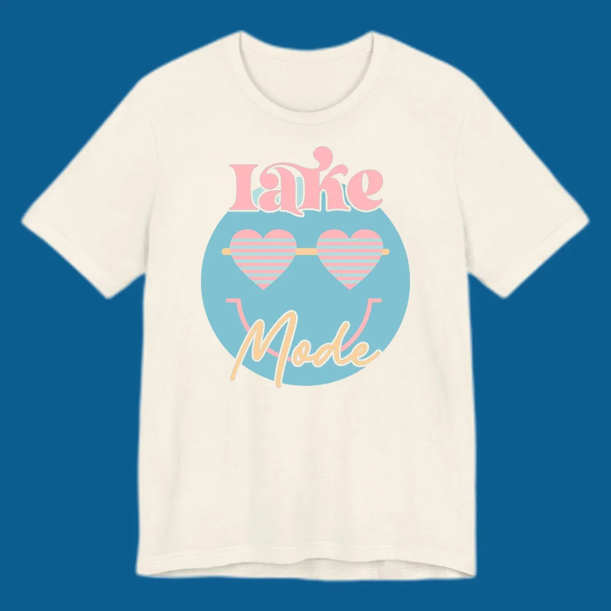 Lake Mode retro smiley face with heart sunglasses graphic