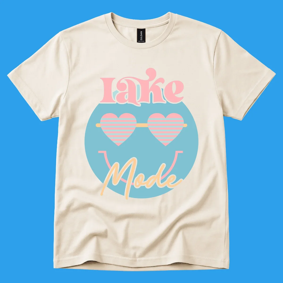 Lake Mode retro smiley face with heart sunglasses graphic