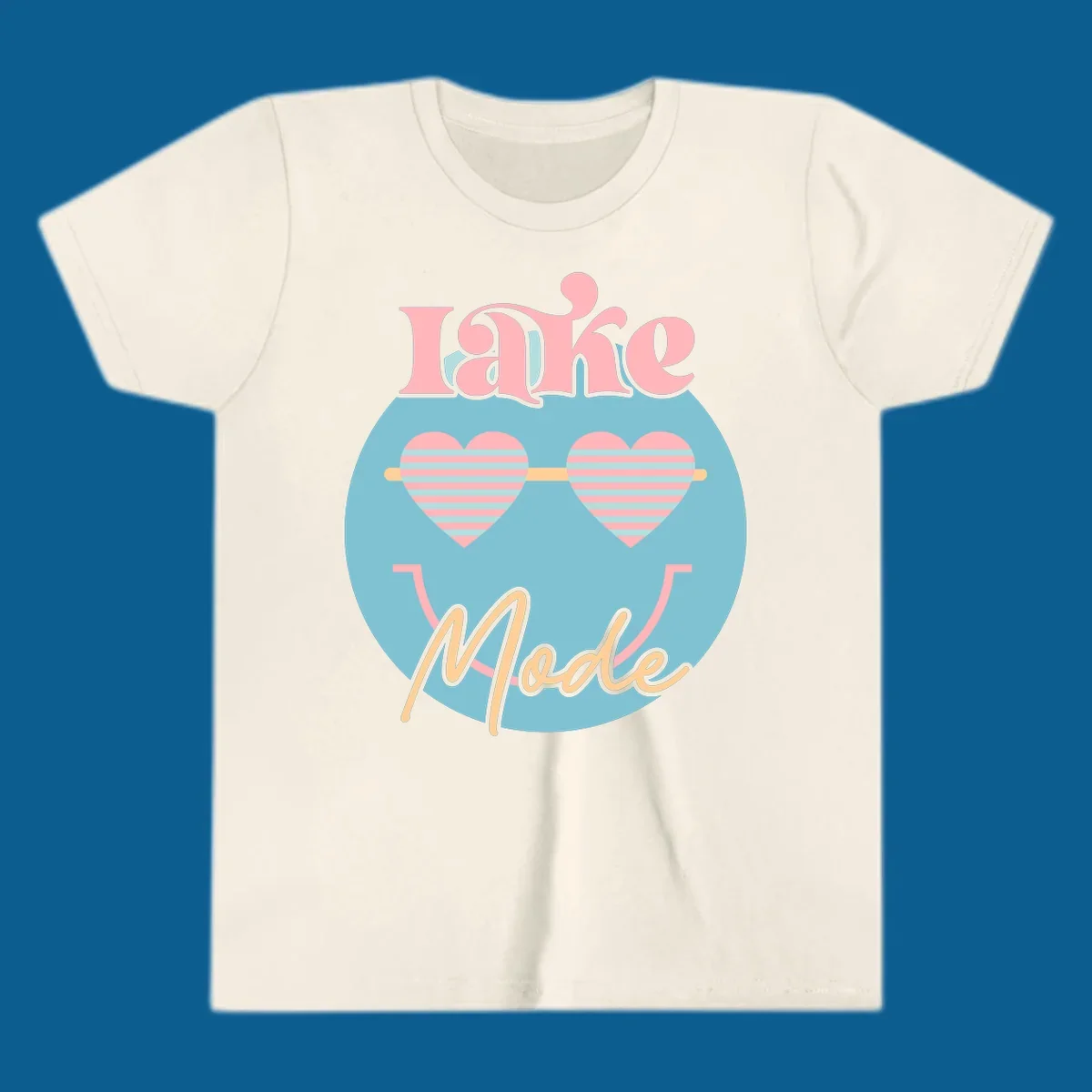 Lake Mode retro smiley face with heart sunglasses graphic