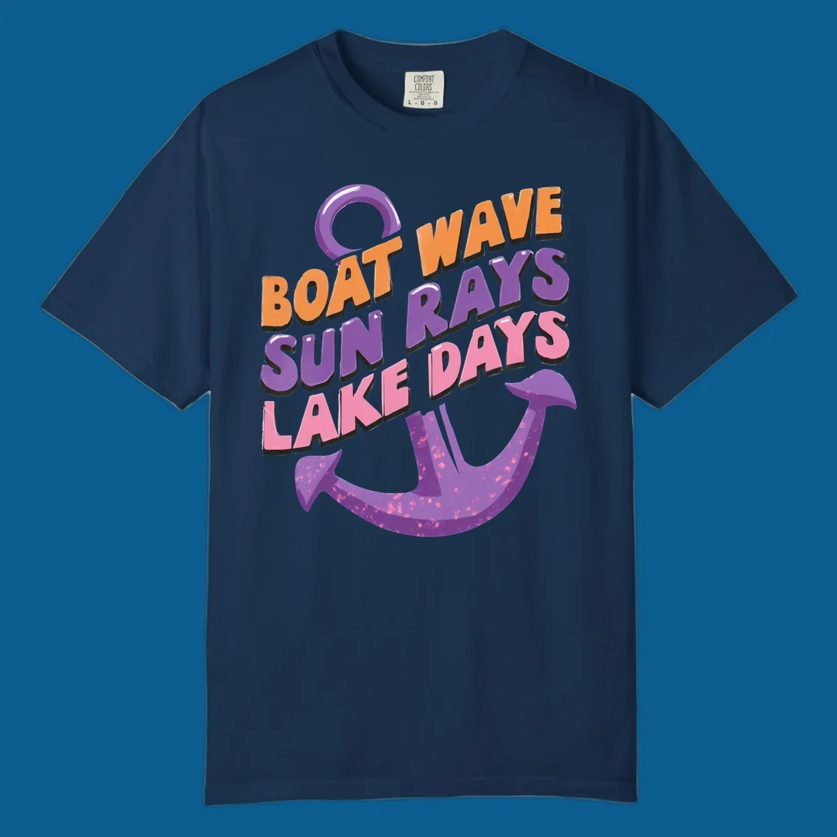 Boat wave sun rays lake days text with anchor graphic. lake-days-boat-wave