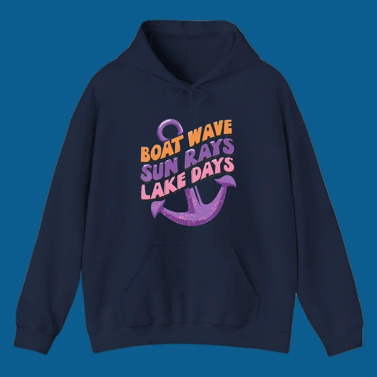 Boat wave sun rays lake days text with anchor graphic. lake-days-boat-wave