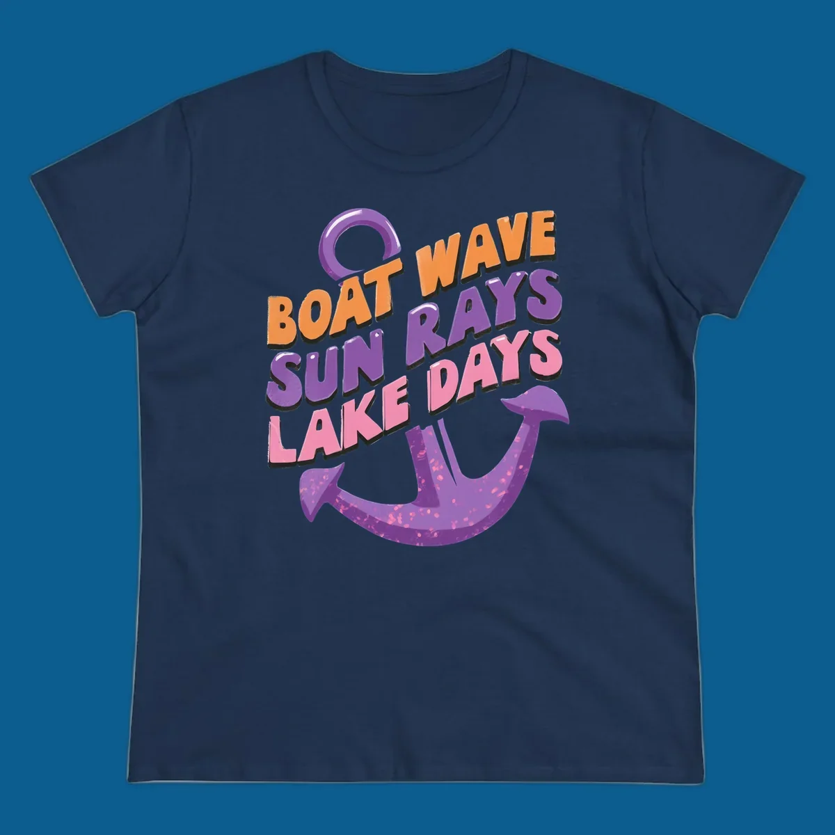 Boat wave sun rays lake days text with anchor graphic. lake-days-boat-wave