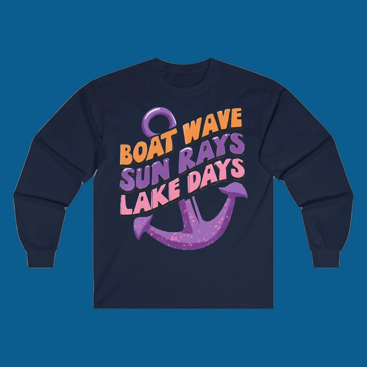 Boat wave sun rays lake days text with anchor graphic. lake-days-boat-wave