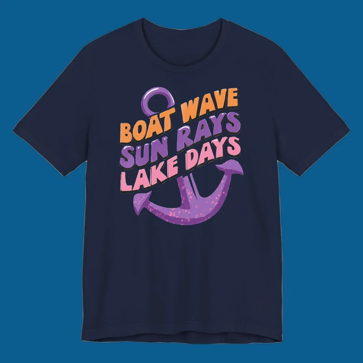 Boat wave sun rays lake days text with anchor graphic. lake-days-boat-wave
