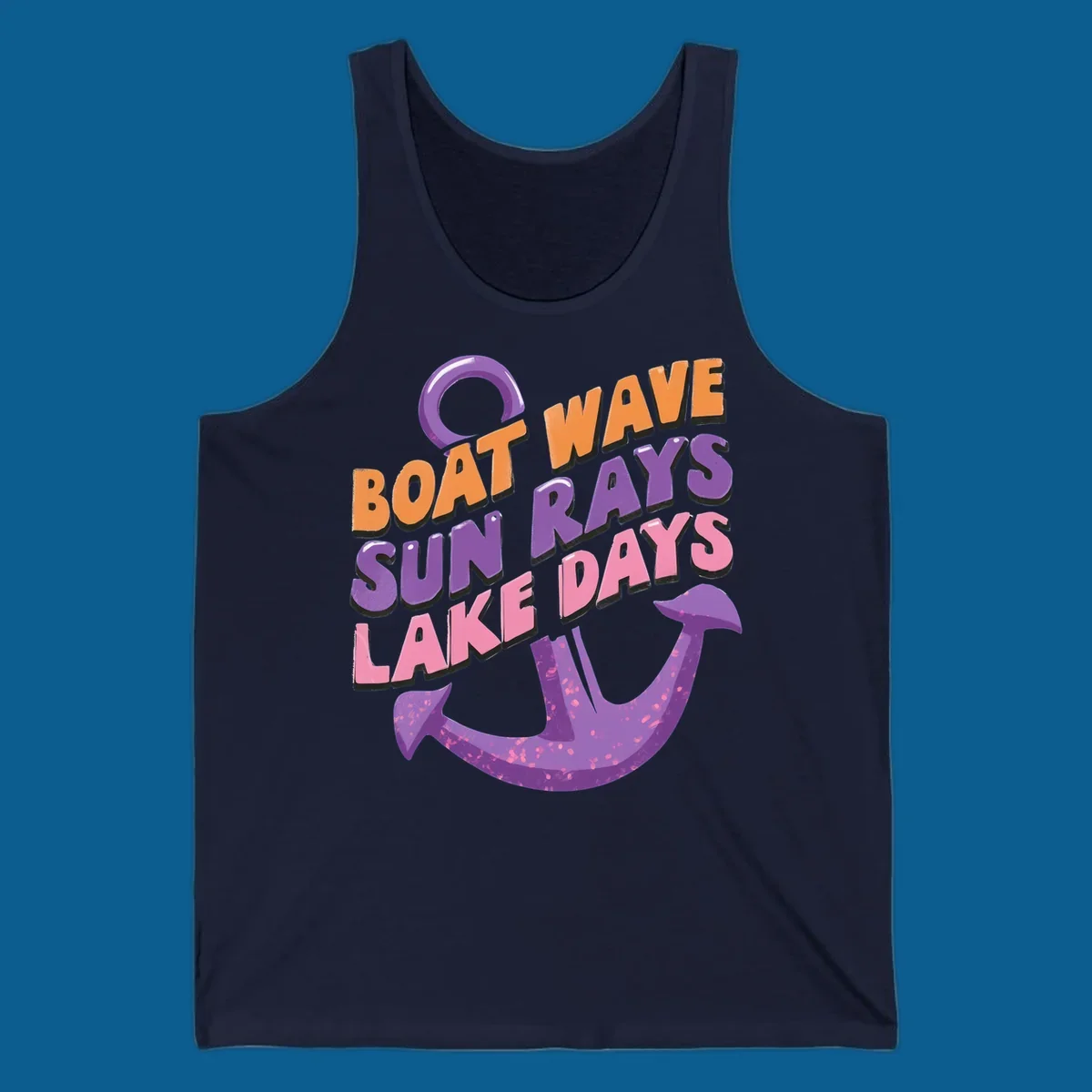 Boat wave sun rays lake days text with anchor graphic. lake-days-boat-wave
