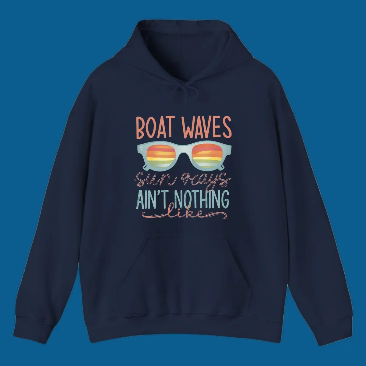 Boat waves and sunglasses with sunset reflection, text says 'sun rays ain't nothing like'