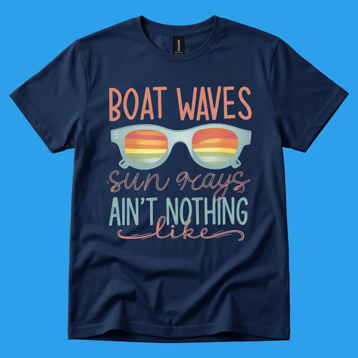 Boat waves and sunglasses with sunset reflection, text says 'sun rays ain't nothing like'