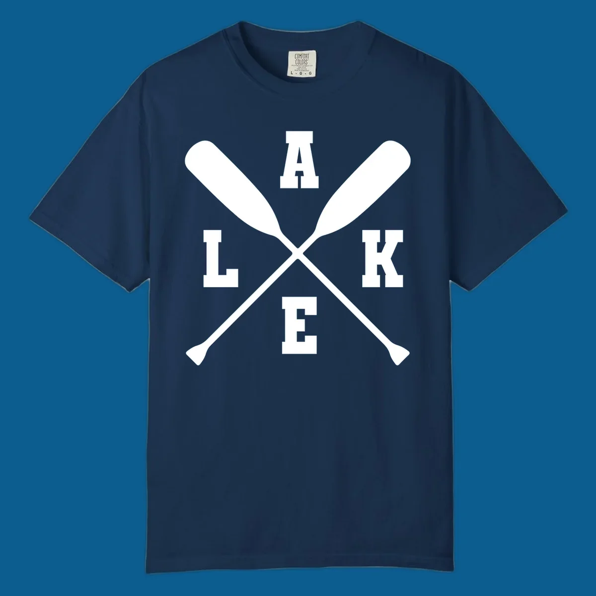 Lake life crossed oars design with the word LAKE.