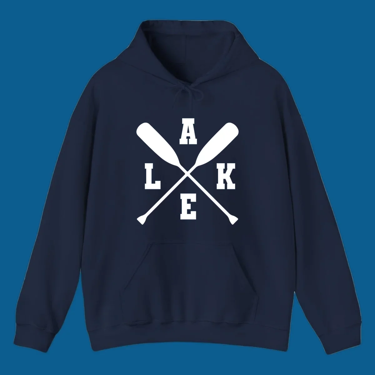 Lake life crossed oars design with the word LAKE.