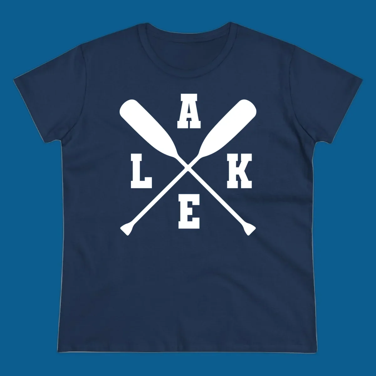 Lake life crossed oars design with the word LAKE.