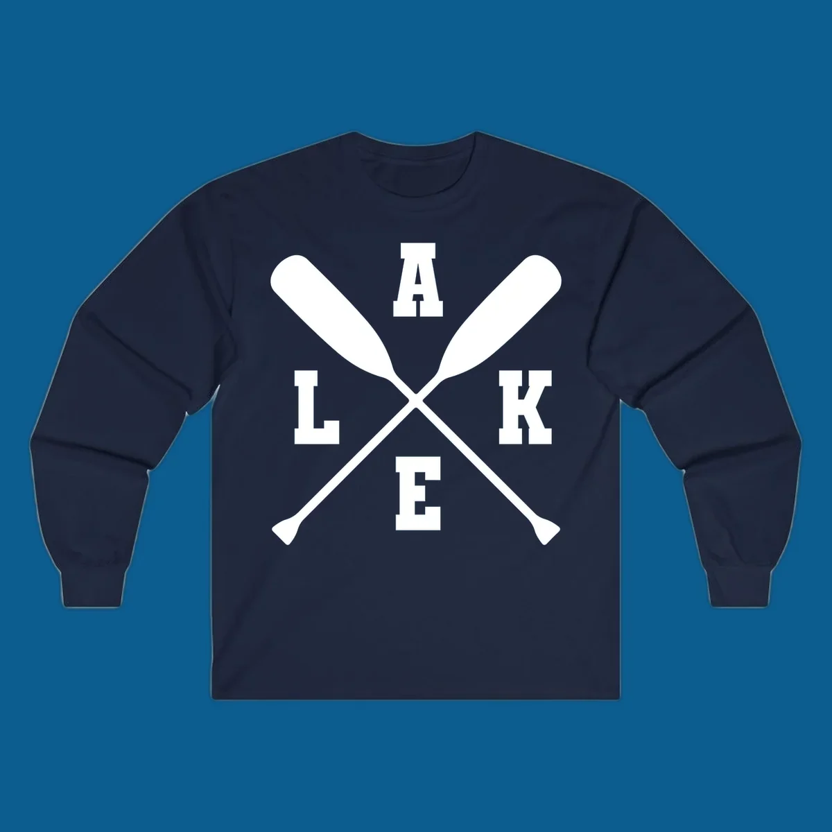 Lake life crossed oars design with the word LAKE.