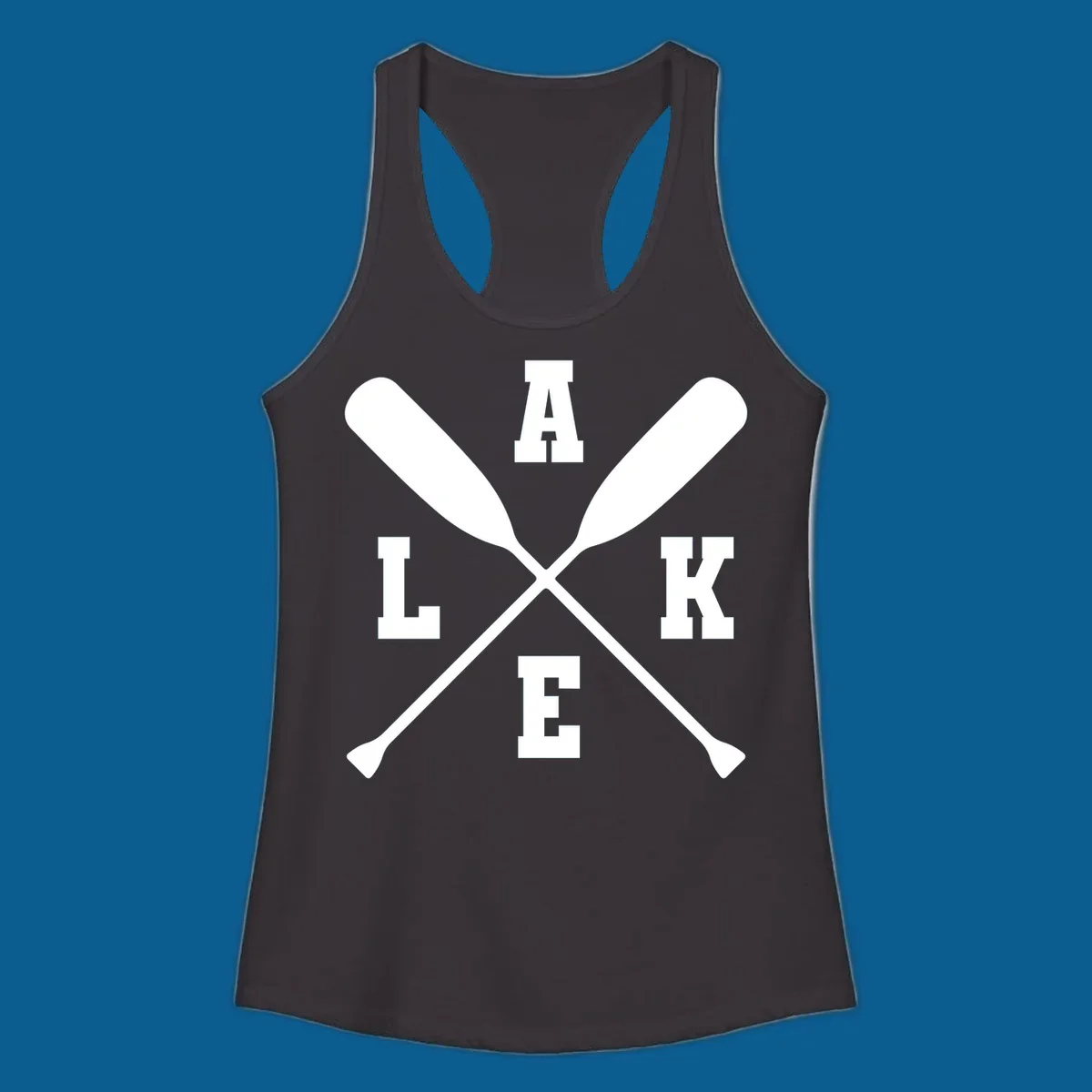 Lake life crossed oars design with the word LAKE.