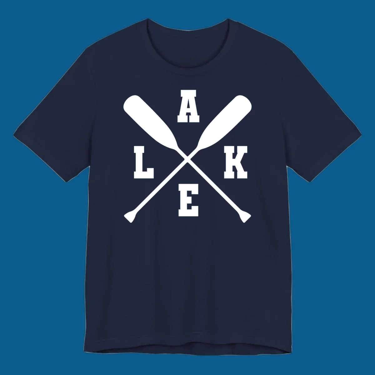 Lake life crossed oars design with the word LAKE.