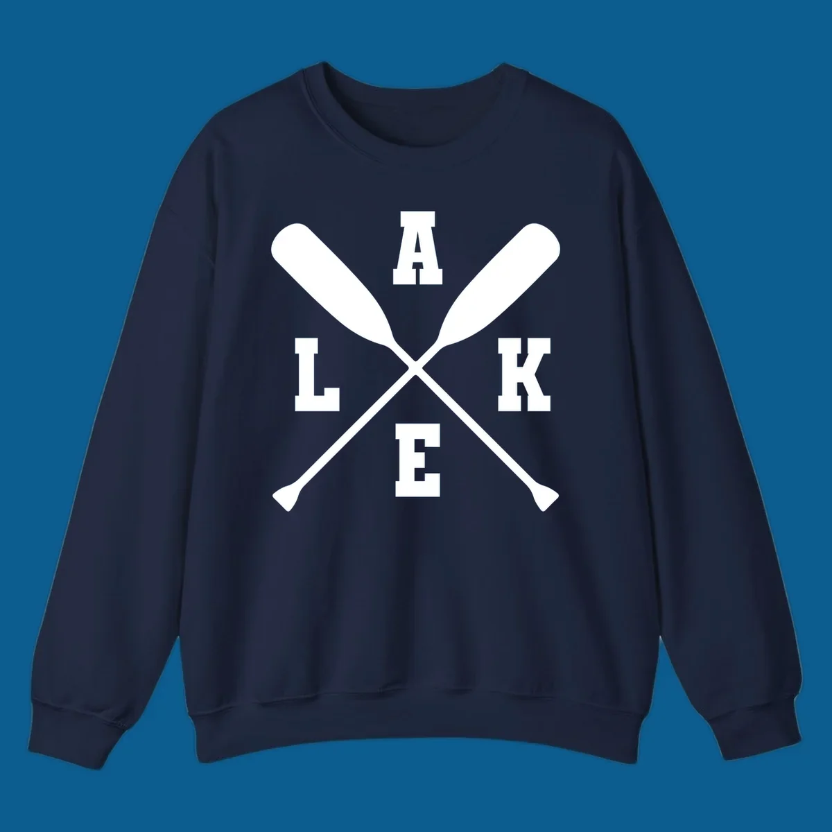 Lake life crossed oars design with the word LAKE.