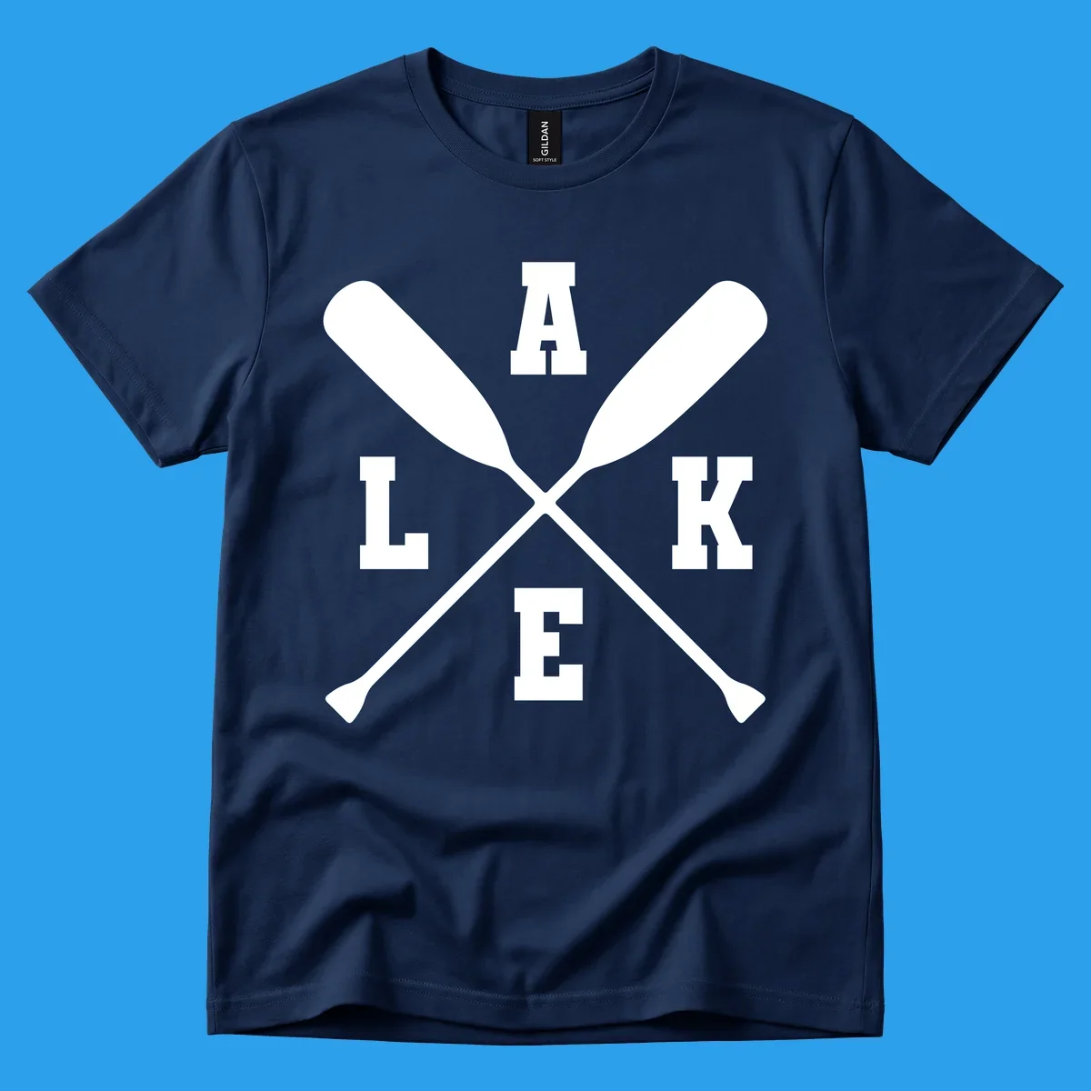 Lake life crossed oars design with the word LAKE.